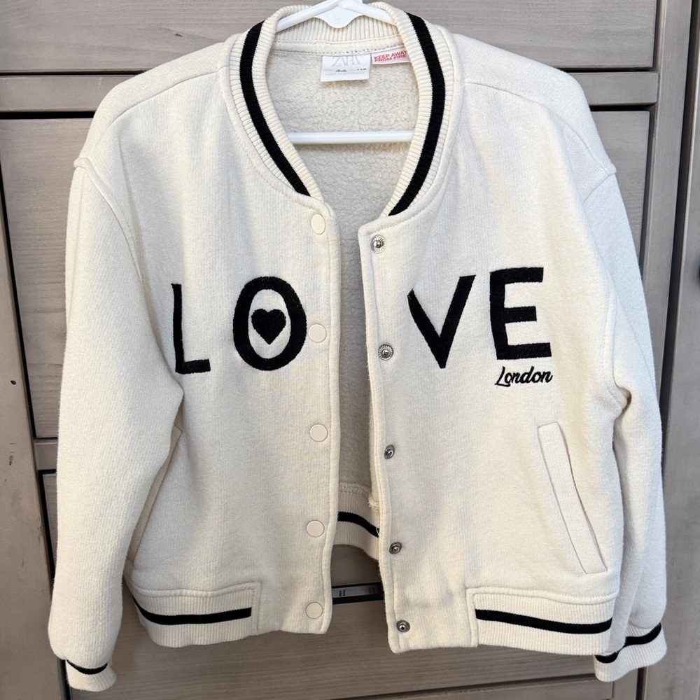 Zara Cream and Black Bomber Jacket Sweater